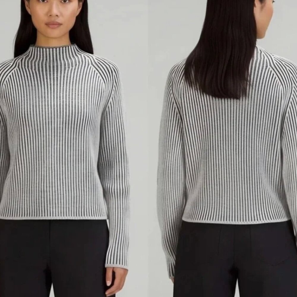 Lululemon Cotton Mock Neck Sweater Thick Ribbed Knit Cozy Gray Sz 4